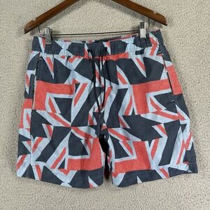 Ben Sherman Men's M Swim Shorts Blue Red Geometric Print Unlined Board Shorts
